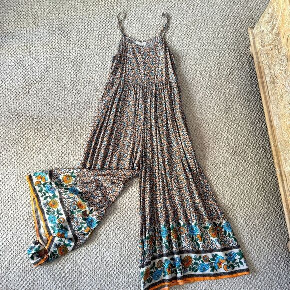 NATURAL LIFE Blue and Orange Bohemian (Zoe) Jumpsuit with adj straps- EUC! - Picture 3 of 14